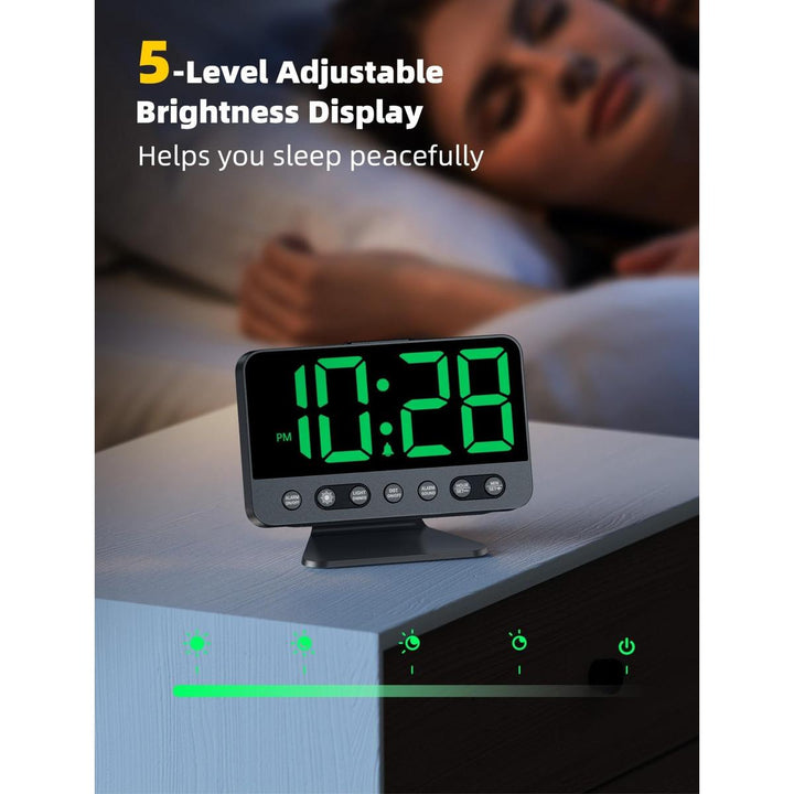 Silver Bright Digital Alarm Clock with Night Light - DOKUTRONIX
