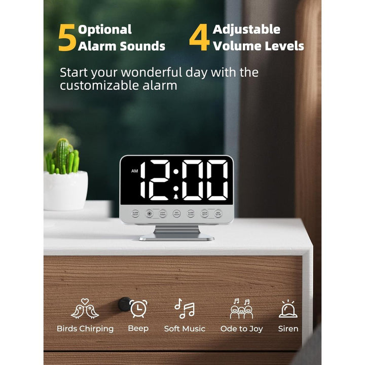 Silver Bright Digital Alarm Clock with Night Light - DOKUTRONIX