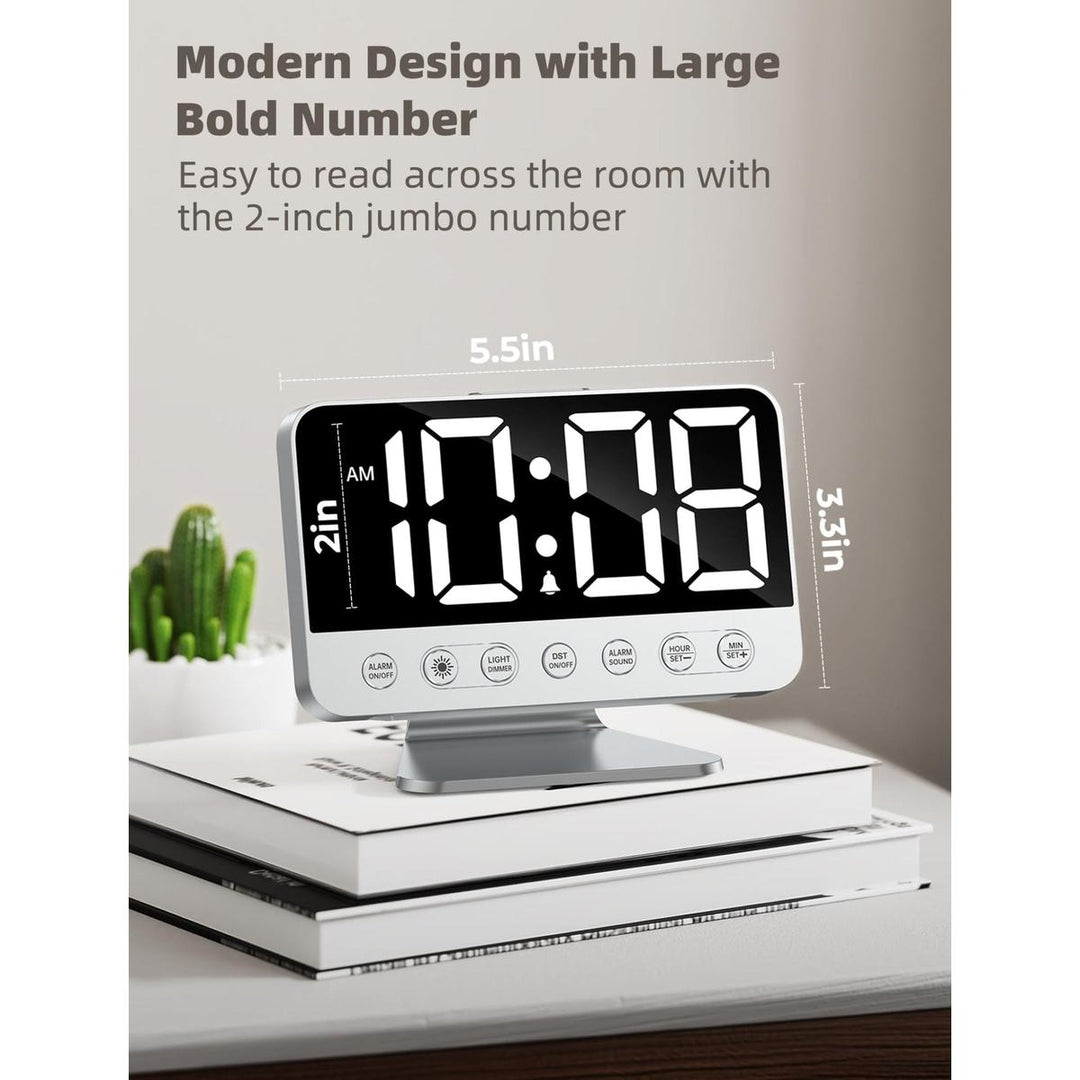 Silver Bright Digital Alarm Clock with Night Light - DOKUTRONIX