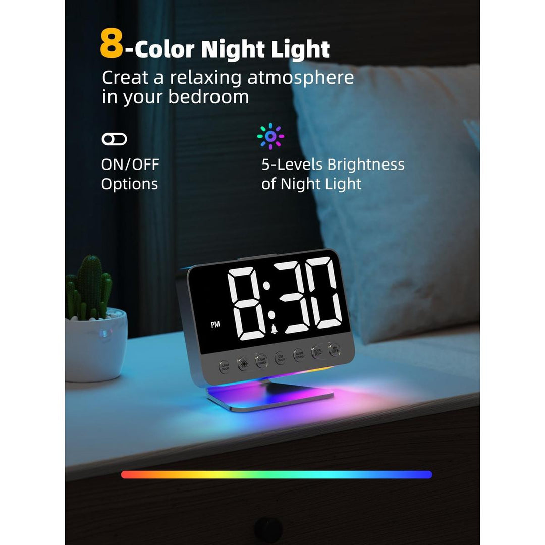 Silver Bright Digital Alarm Clock with Night Light - DOKUTRONIX