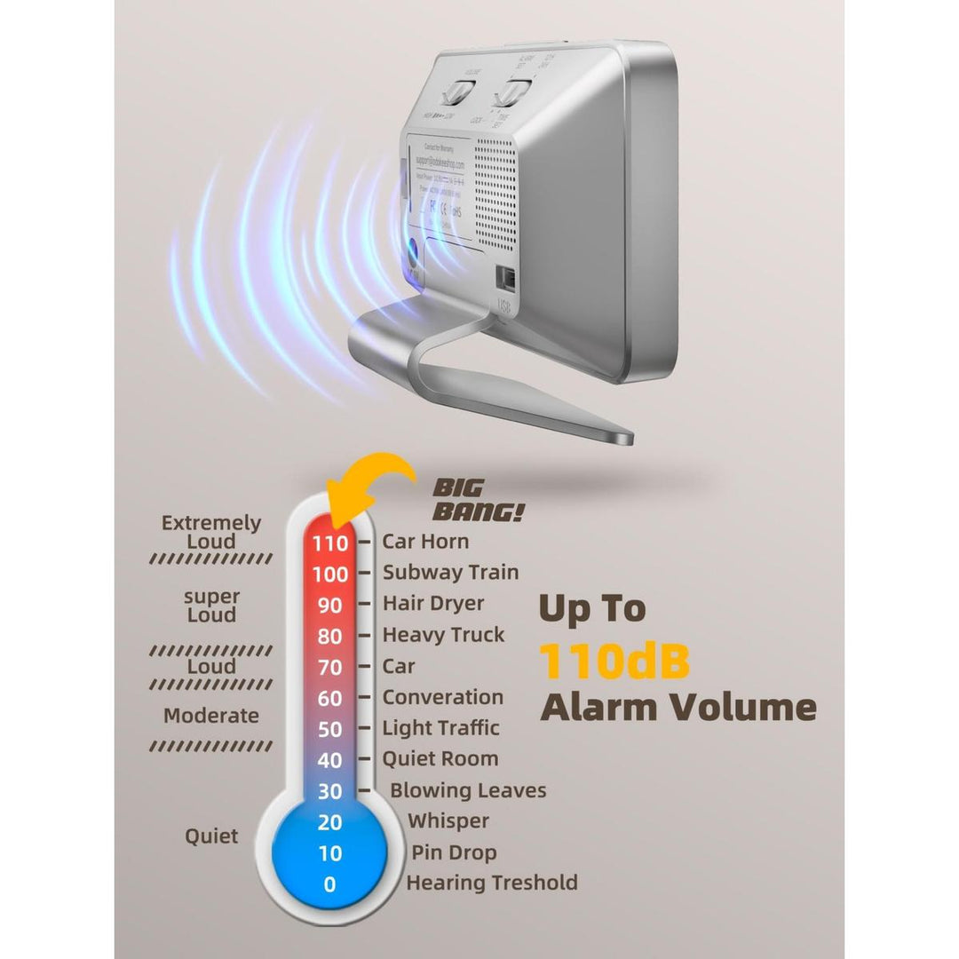 Silver Bright Digital Alarm Clock with Night Light - DOKUTRONIX