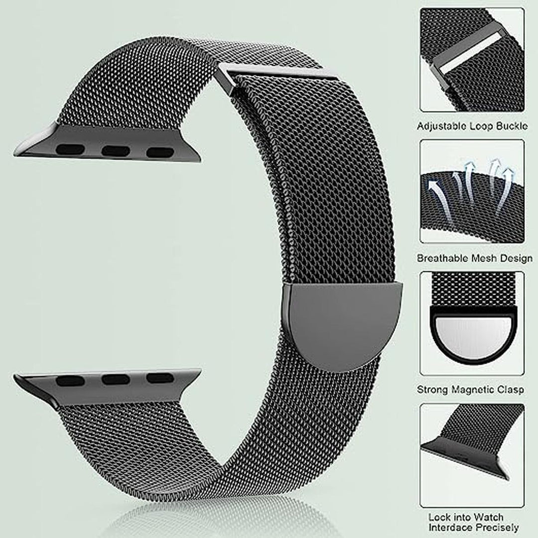 Marge Plus Black Stainless Mesh Apple Watch Band - DOKUTRONIX