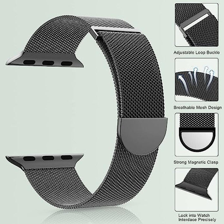 Marge Plus Black Stainless Mesh Apple Watch Band - DOKUTRONIX
