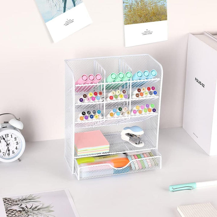 10-Slot Desk Organizer with Drawer - DOKUTRONIX