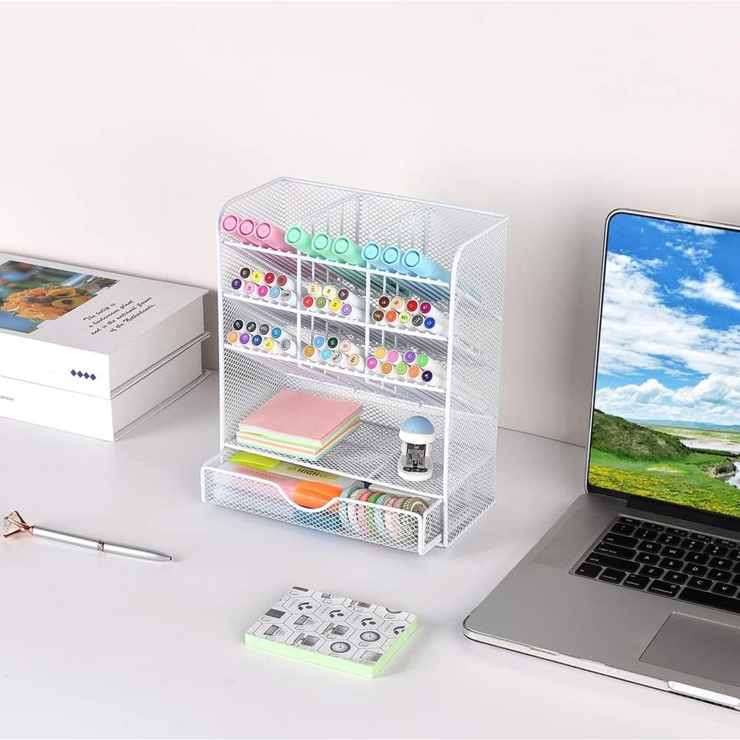 10-Slot Desk Organizer with Drawer - DOKUTRONIX