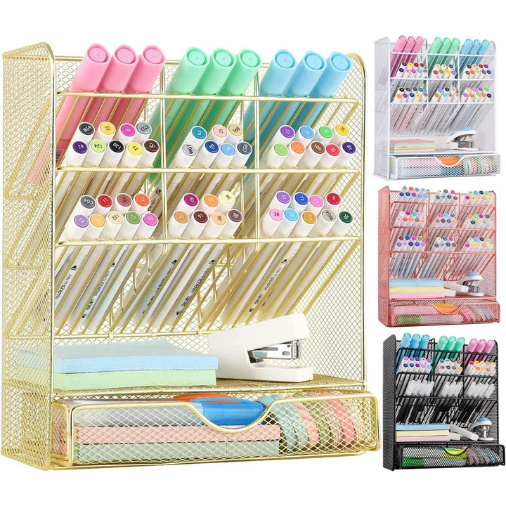 10-Slot Desk Organizer with Drawer - DOKUTRONIX