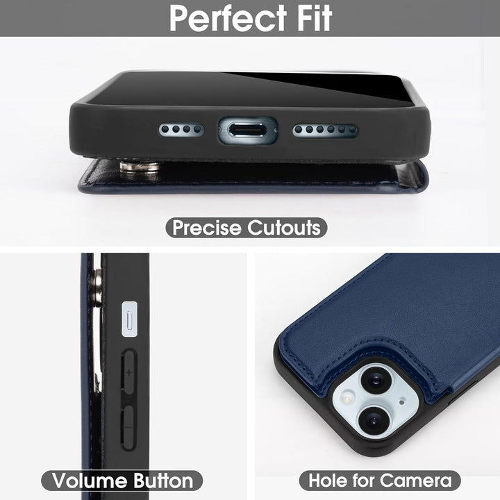 Arae Blue Leather Wallet Case for iPhone 15 Pro - DOKUTRONIX