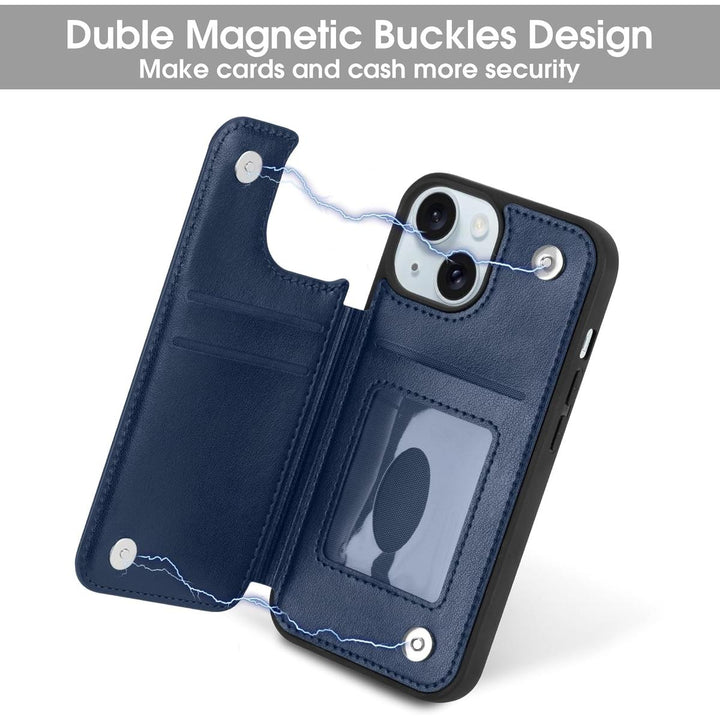 Arae Blue Leather Wallet Case for iPhone 15 Pro - DOKUTRONIX