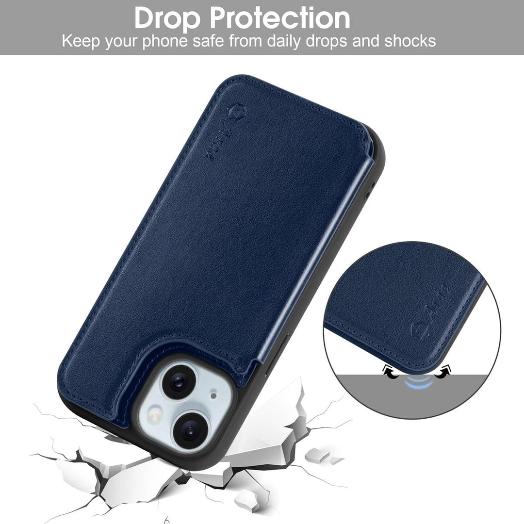 Arae Blue Leather Wallet Case for iPhone 15 Pro - DOKUTRONIX