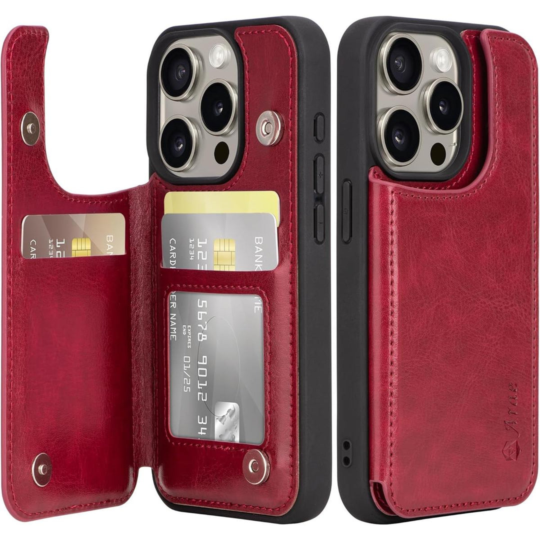 Arae Wine Red iPhone 15 Pro Wallet Case - DOKUTRONIX