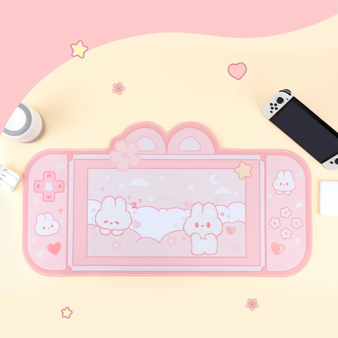 Bunny Bliss Pink Gaming Desk Pad - DOKUTRONIX