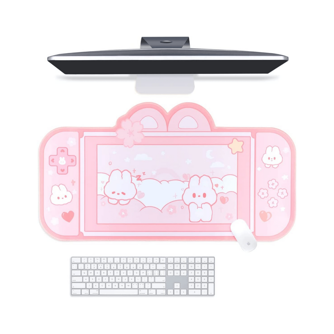 Bunny Bliss Pink Gaming Desk Pad - DOKUTRONIX