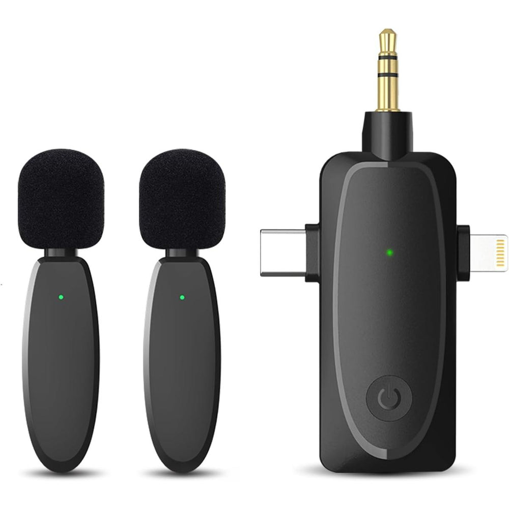 Matte Black Dual Wireless Mics with Noise-Cancel Tech - DOKUTRONIX