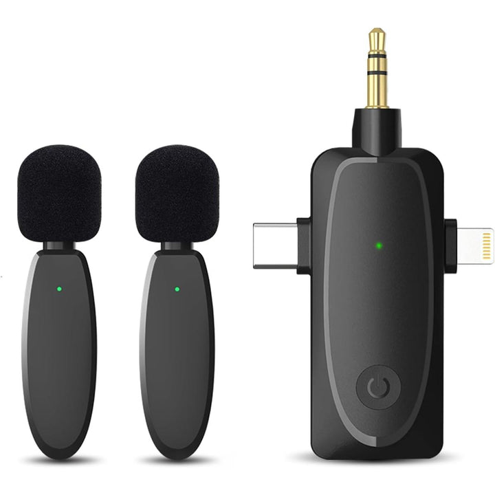 Matte Black Dual Wireless Mics with Noise-Cancel Tech - DOKUTRONIX