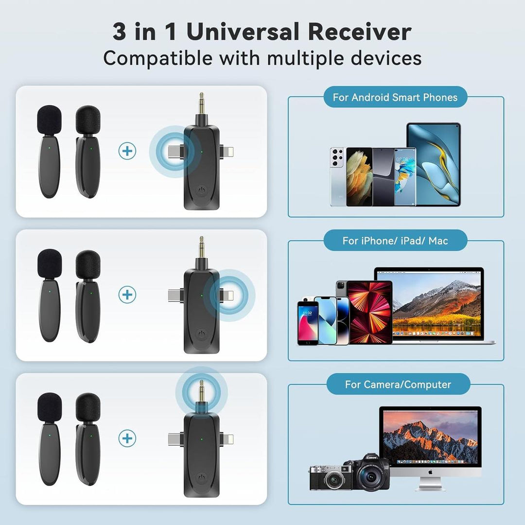 Matte Black Dual Wireless Mics with Noise-Cancel Tech - DOKUTRONIX