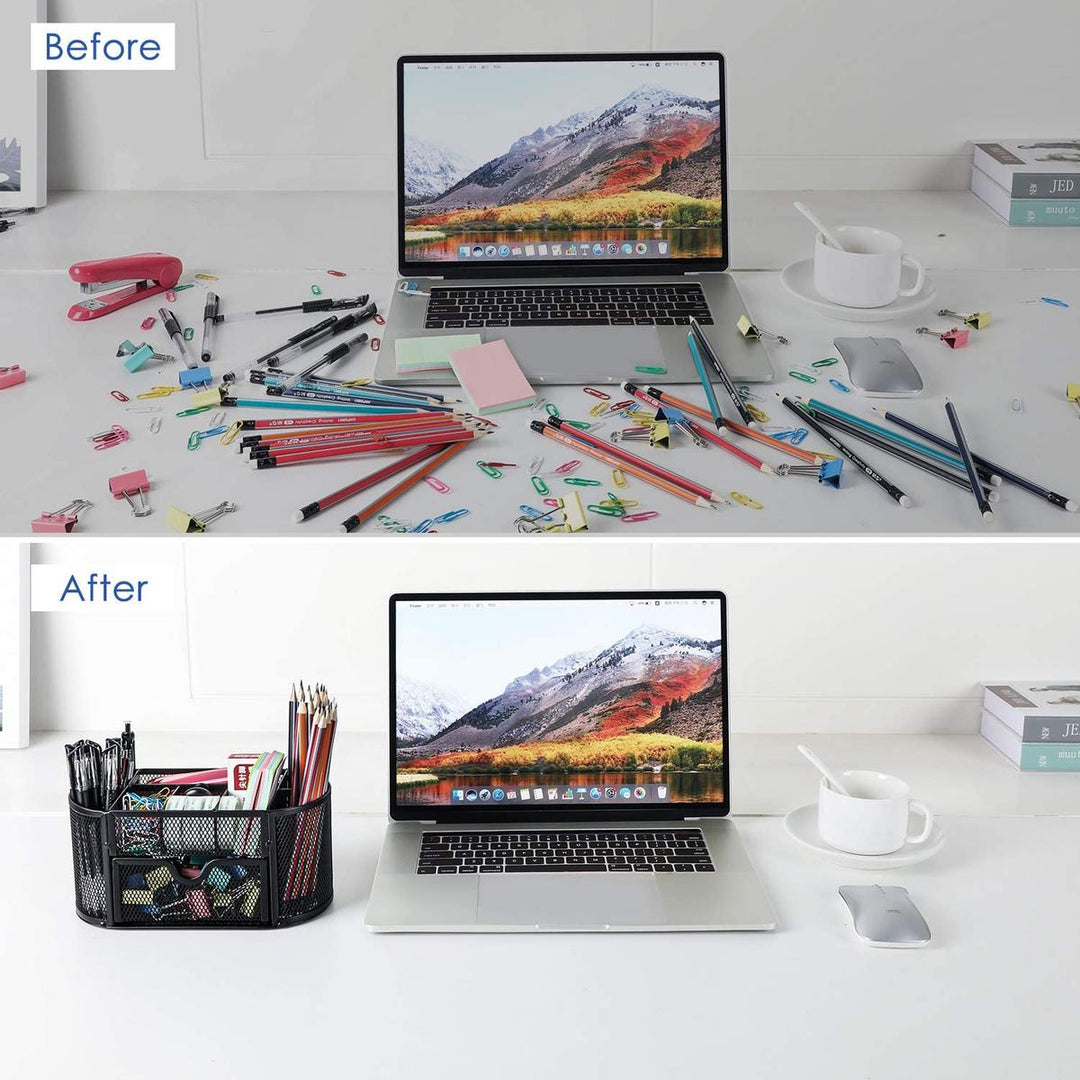 Mesh Caddy Desk Organizer with Drawer - DOKUTRONIX