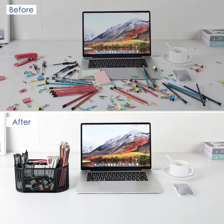 Mesh Caddy Desk Organizer with Drawer - DOKUTRONIX