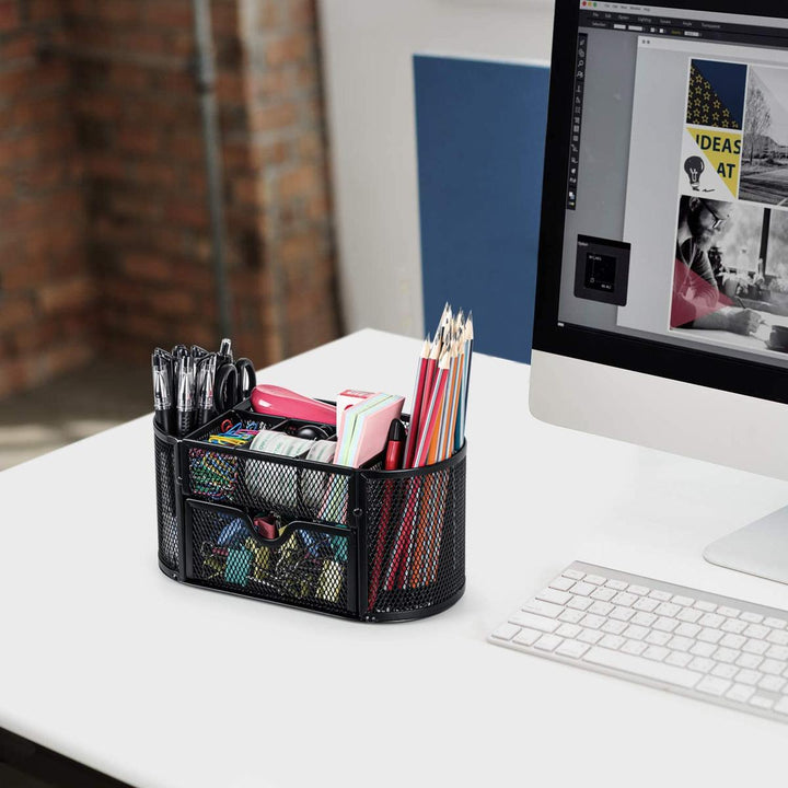 Mesh Caddy Desk Organizer with Drawer - DOKUTRONIX