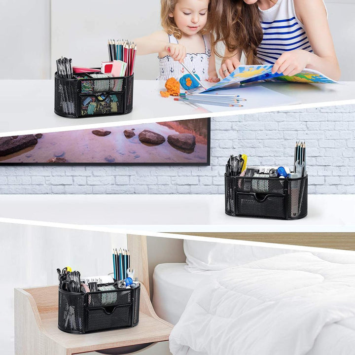 Mesh Caddy Desk Organizer with Drawer - DOKUTRONIX