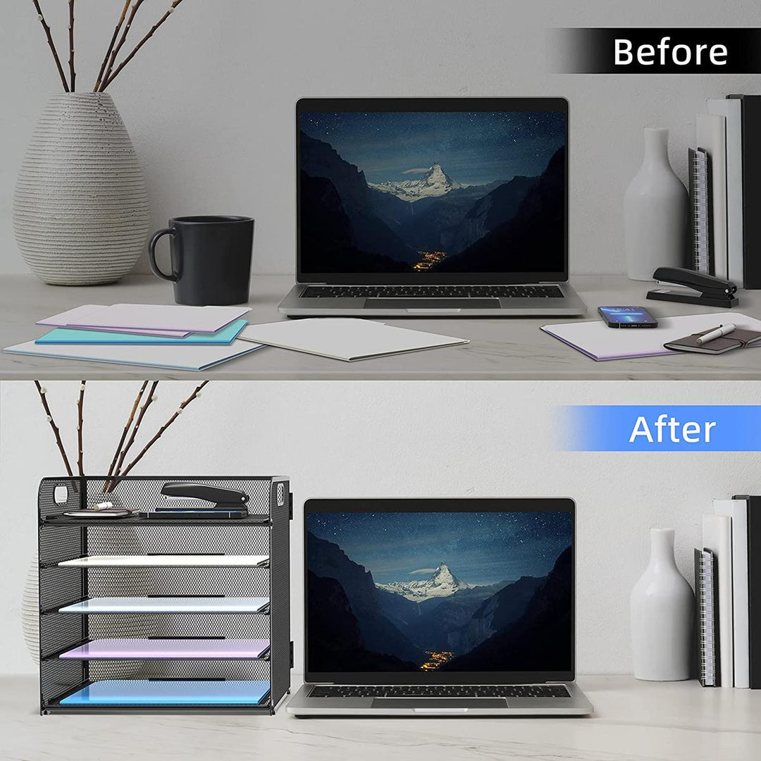 Mesh5 Paper Organizer - Black File Sorter with Handle - DOKUTRONIX