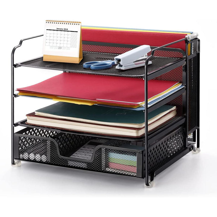 MeshMaster 4-Tray Desk Organizer with Drawer - DOKUTRONIX