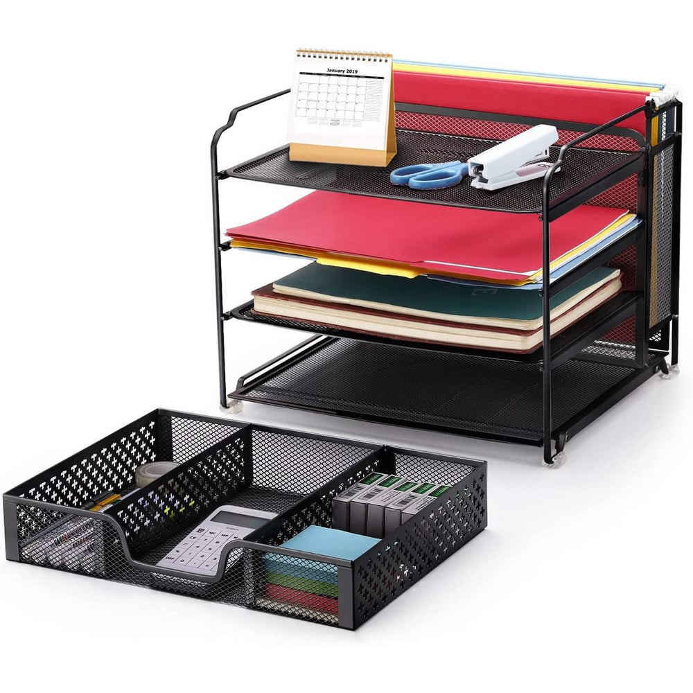 MeshMaster 4-Tray Desk Organizer with Drawer - DOKUTRONIX