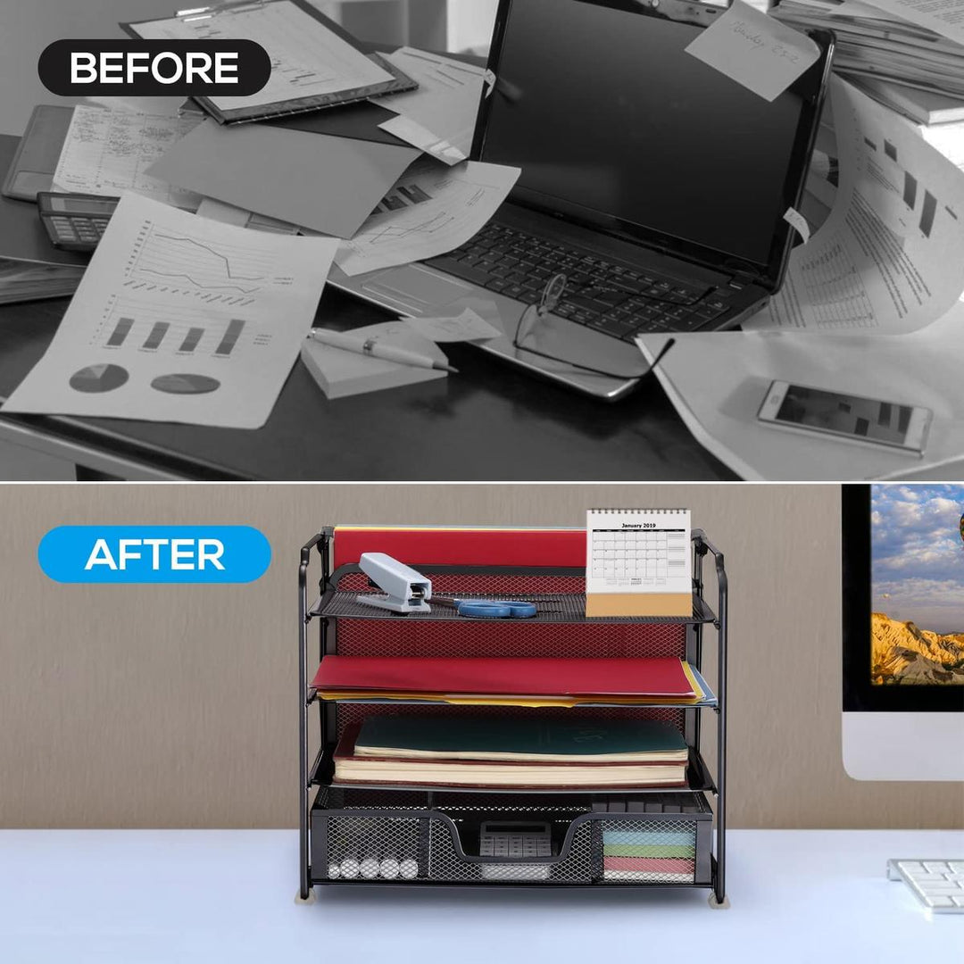 MeshMaster 4-Tray Desk Organizer with Drawer - DOKUTRONIX