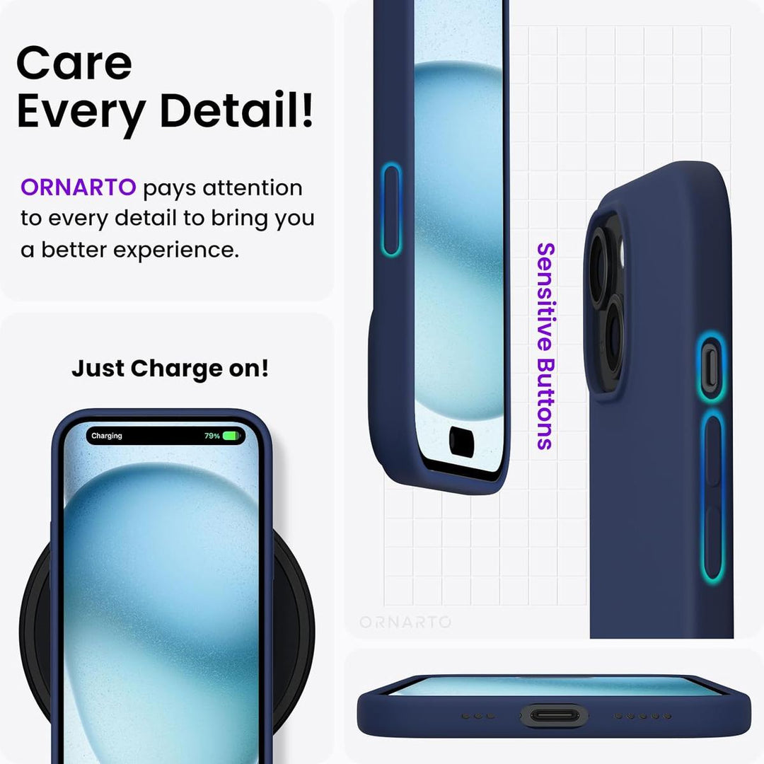 ORNARTO Slim Silicone Case for iPhone 15 - Dark Blue - DOKUTRONIX