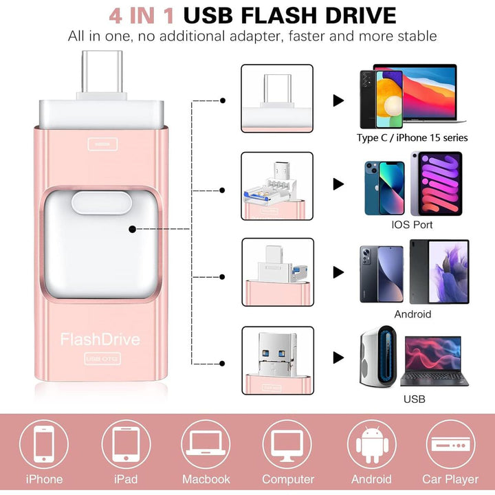 Rose Pink 256GB 4-in-1 iPhone Flash Drive - DOKUTRONIX