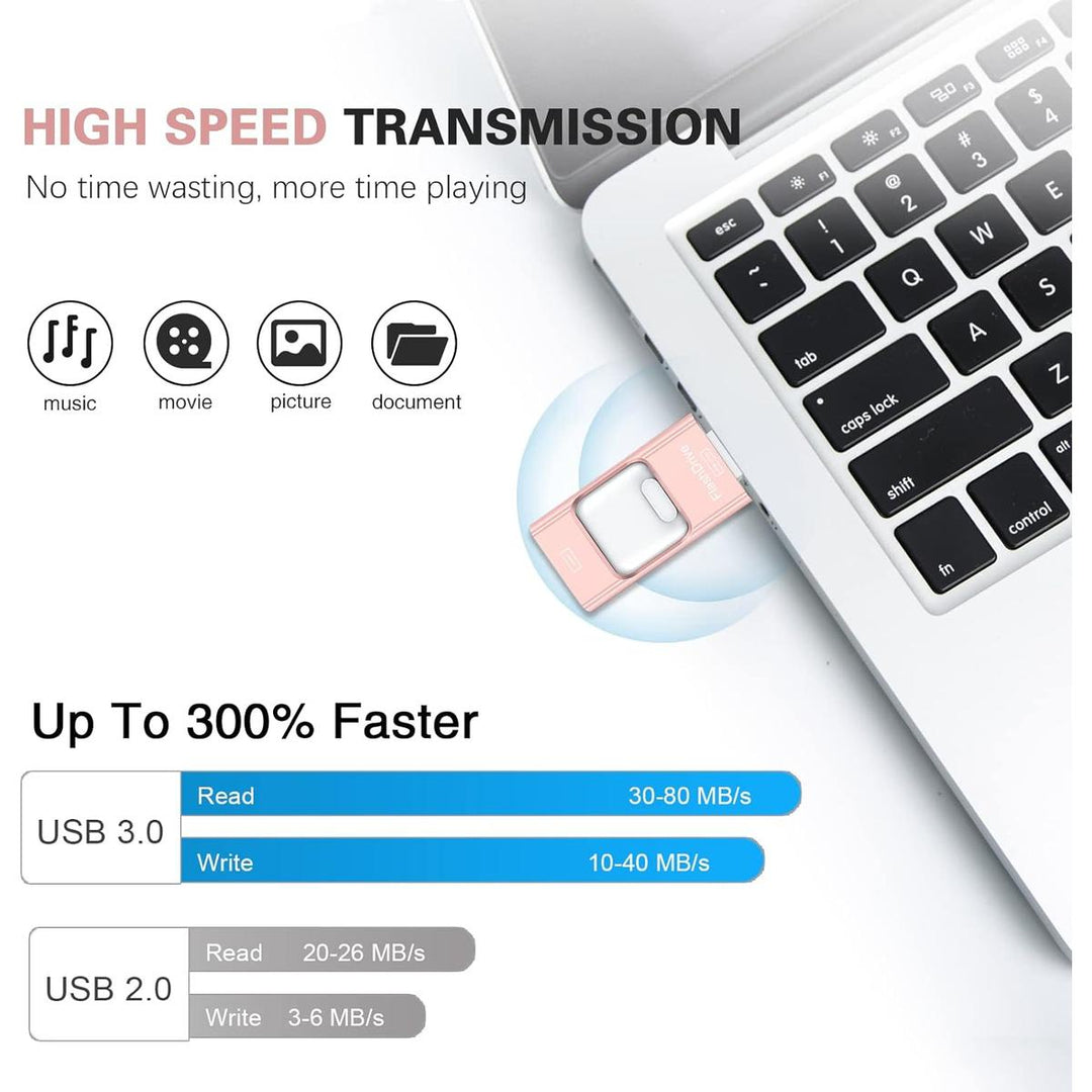 Rose Pink 256GB 4-in-1 iPhone Flash Drive - DOKUTRONIX