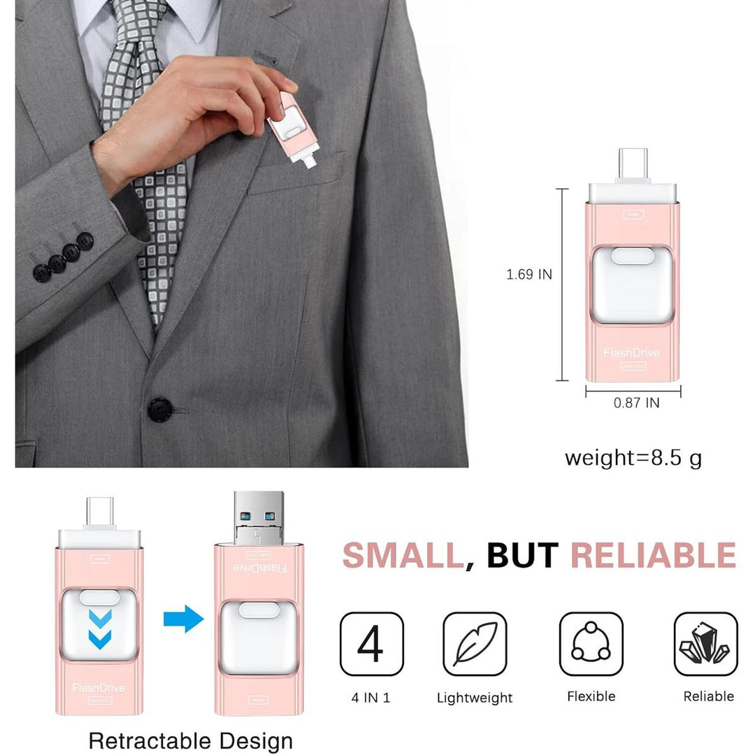 Rose Pink 256GB 4-in-1 iPhone Flash Drive - DOKUTRONIX
