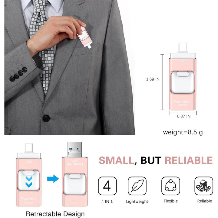 Rose Pink 256GB 4-in-1 iPhone Flash Drive - DOKUTRONIX