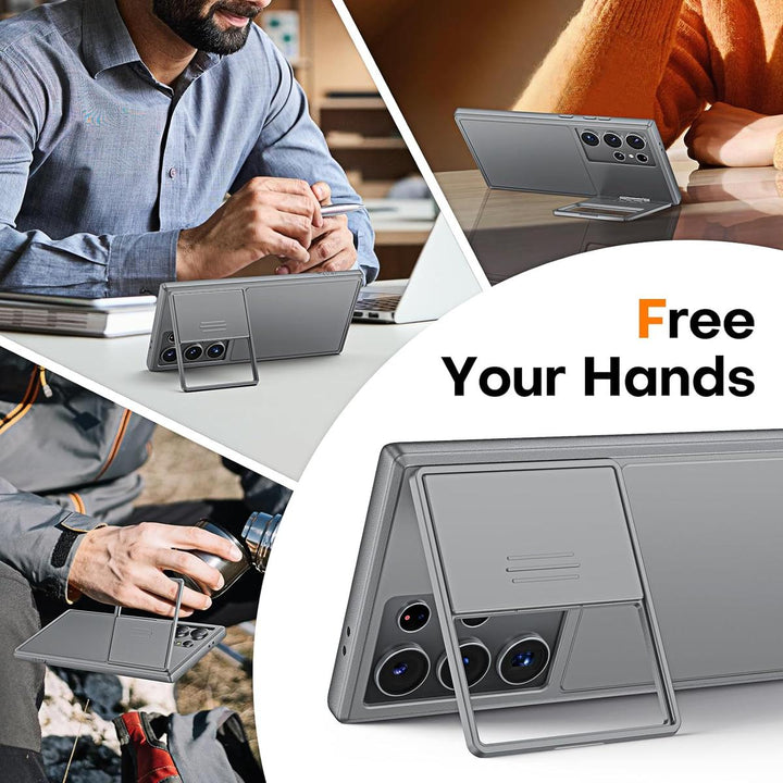 Tauri Gray Shield: Galaxy S24 Ultra Kickstand Case - DOKUTRONIX