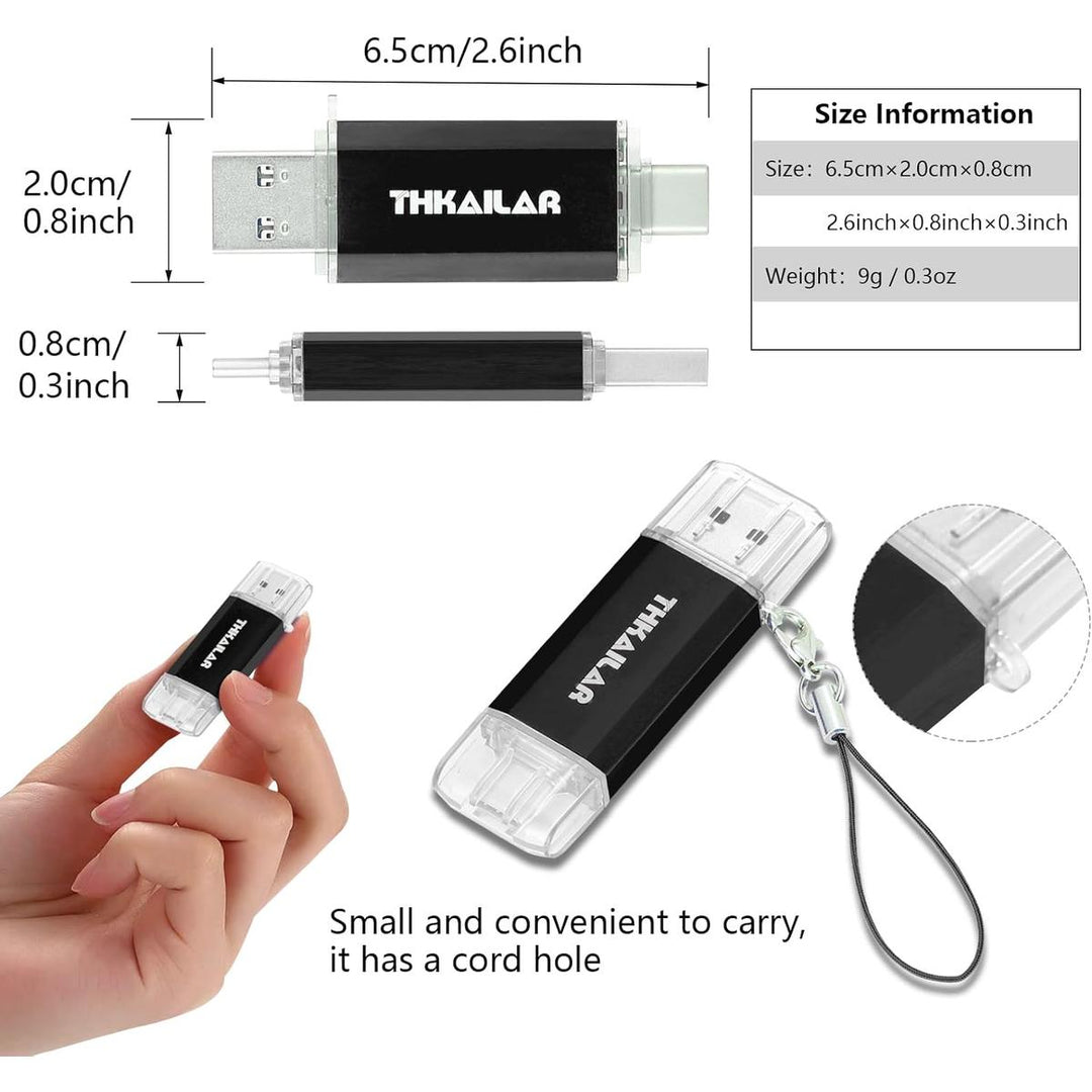 THKAILAR Duo 256GB USB-C Flash Drive - High-Speed - DOKUTRONIX