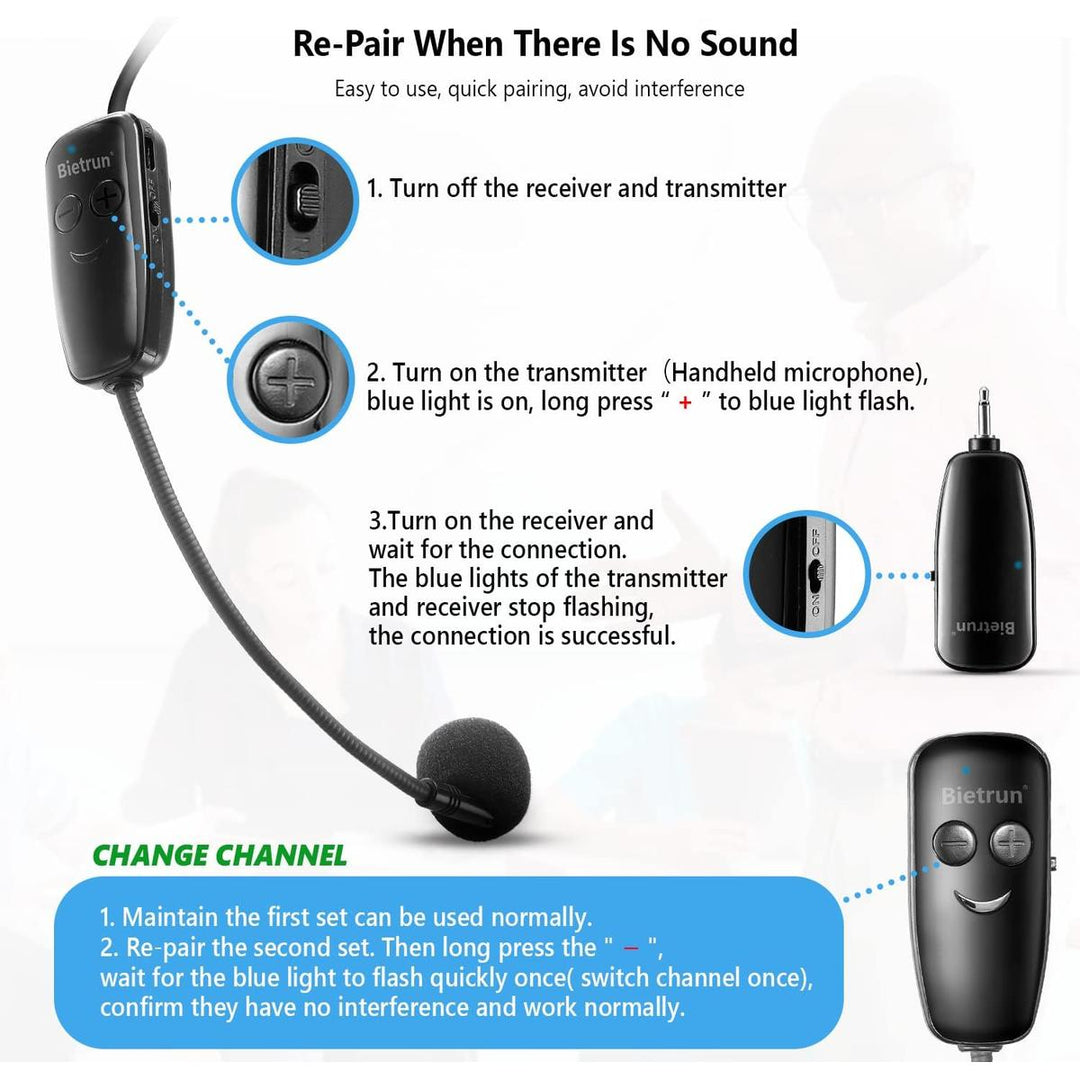UHF Pro Wireless Mic & Headset - 160ft Range - DOKUTRONIX
