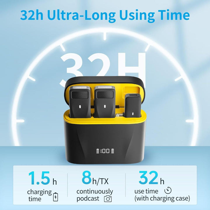 Wireless Mic Duo - 32H Battery, USB-C, Noise-Canceling - DOKUTRONIX