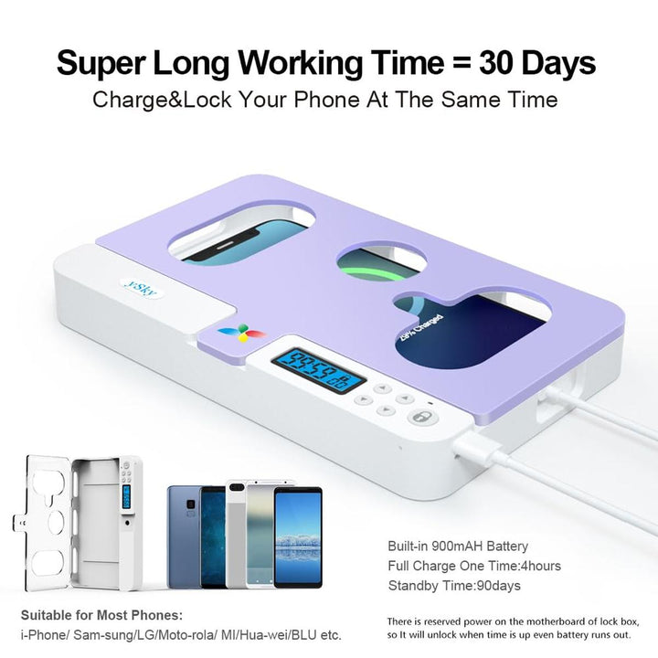 FocusLock: Portable Phone Timer Box (Purple) - DOKUTRONIX