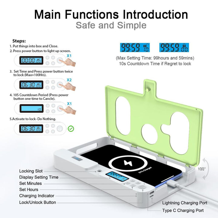 FocusLock: Portable Phone Timer Box (Purple) - DOKUTRONIX