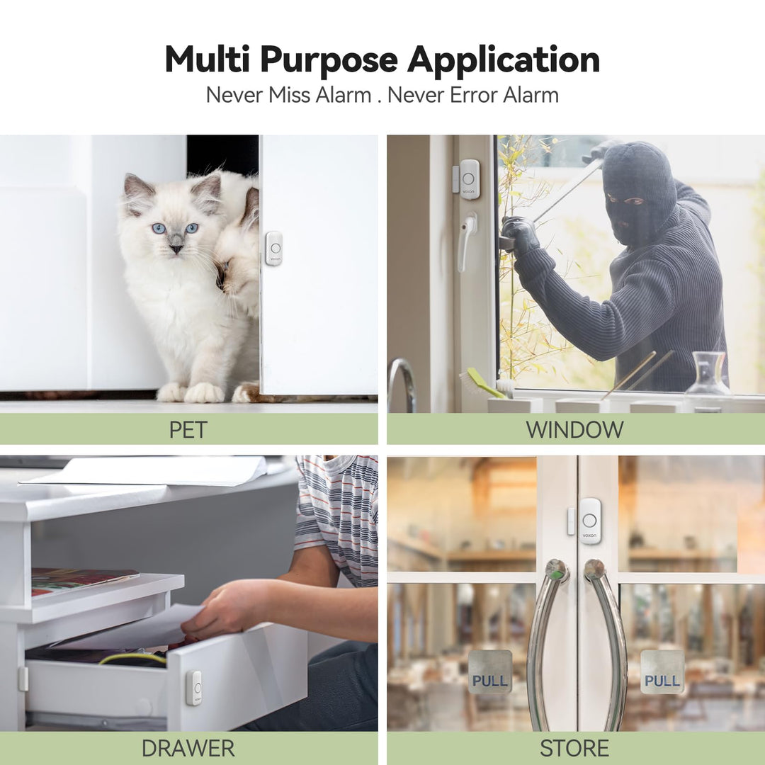 Door Alarms for Kids Safety, VOXON Window Alarm Door Alarm for Home Security Personal Security Window Alarms Sensor Burglar Door Alarm for Pool, Cars, Sheds, Caravans DIY Kit Pack of 2 - DOKUTRONIX