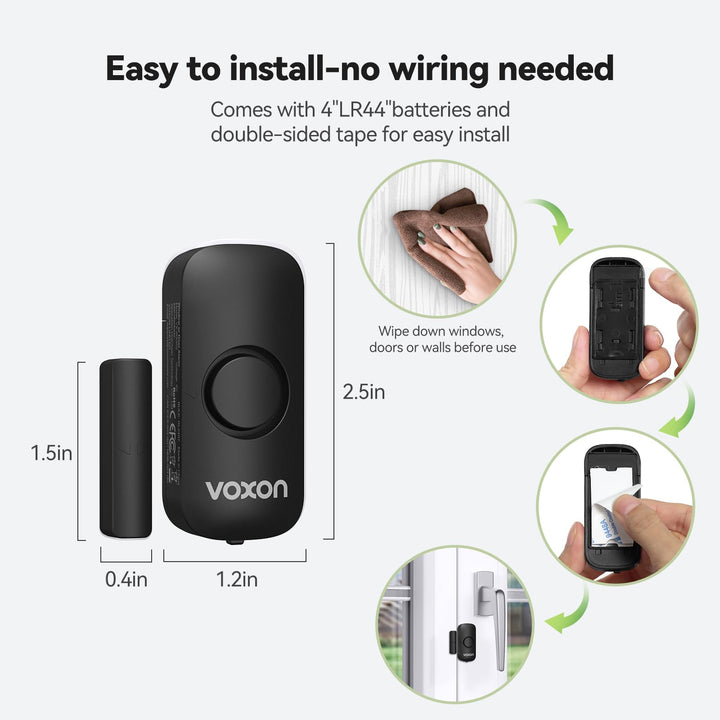Door Alarms for Kids Safety, VOXON Window Alarm Door Alarm for Home Security Personal Security Window Alarms Sensor Burglar Door Alarm for Pool, Cars, Sheds, Caravans DIY Kit Pack of 2 - DOKUTRONIX