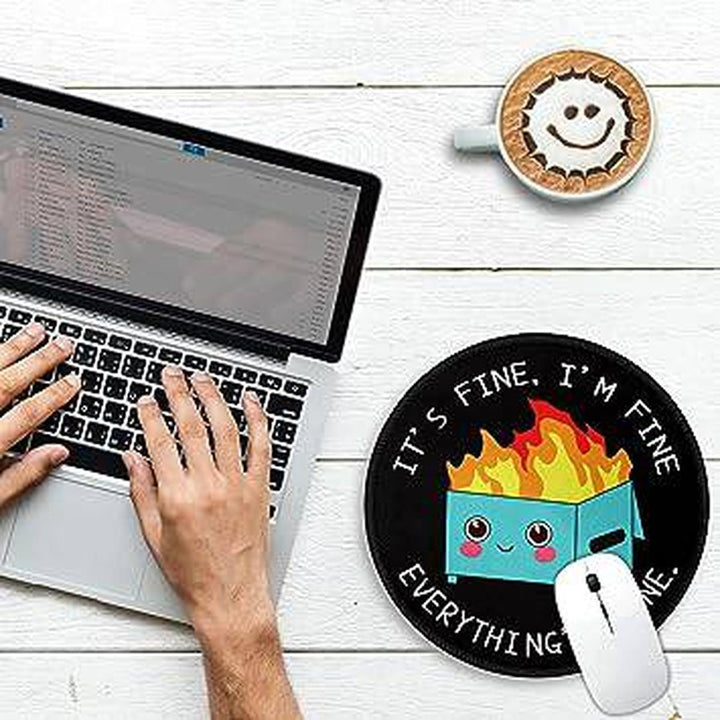 Blazing Dumpster Mouse Pad: 8.6-Inch Round Fun! - DOKUTRONIX