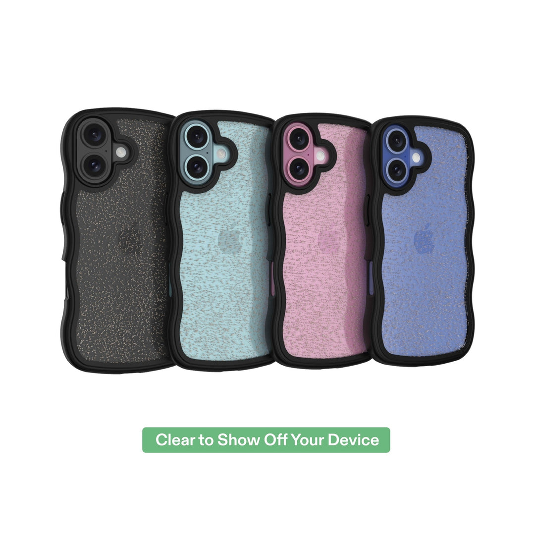 Wavy Grip Phone Case for Iphone 16 - Black/Gold Glitter