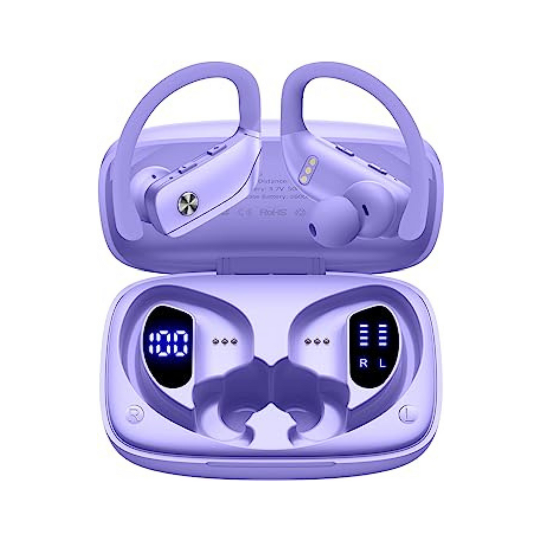 Purple Sport LED Bluetooth Earbuds - 48hr Playtime - DOKUTRONIX