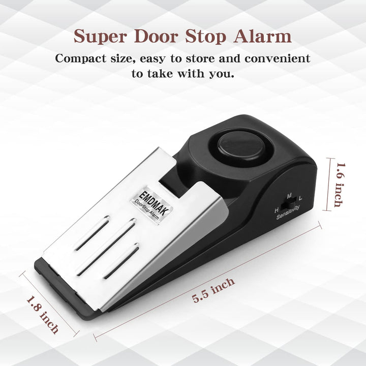 EMDMAK Door Stop Alarm with 120DB Siren Door Stop for Home & Travel (Black) (Pack of 2) - DOKUTRONIX