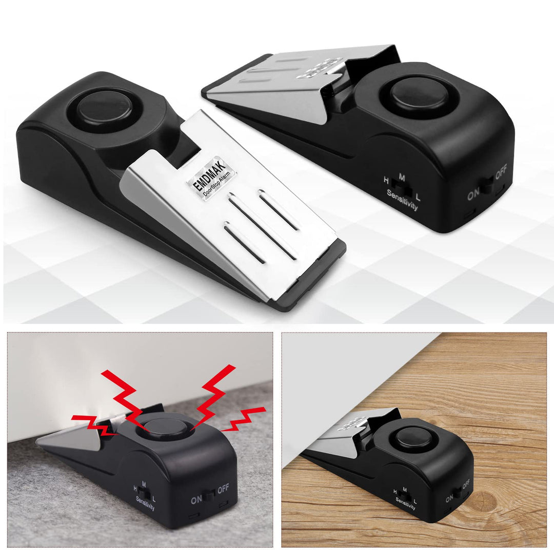 EMDMAK Door Stop Alarm with 120DB Siren Door Stop for Home & Travel (Black) (Pack of 2) - DOKUTRONIX