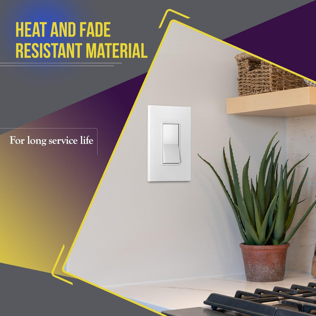 ENERLITES Decorator Paddle Light Switch with Wall Plates, Wall Decor Switch, Single Pole, 3 Wire, Grounding Screw, Residential Grade, 15A 120V/277V, UL Listed, White - DOKUTRONIX