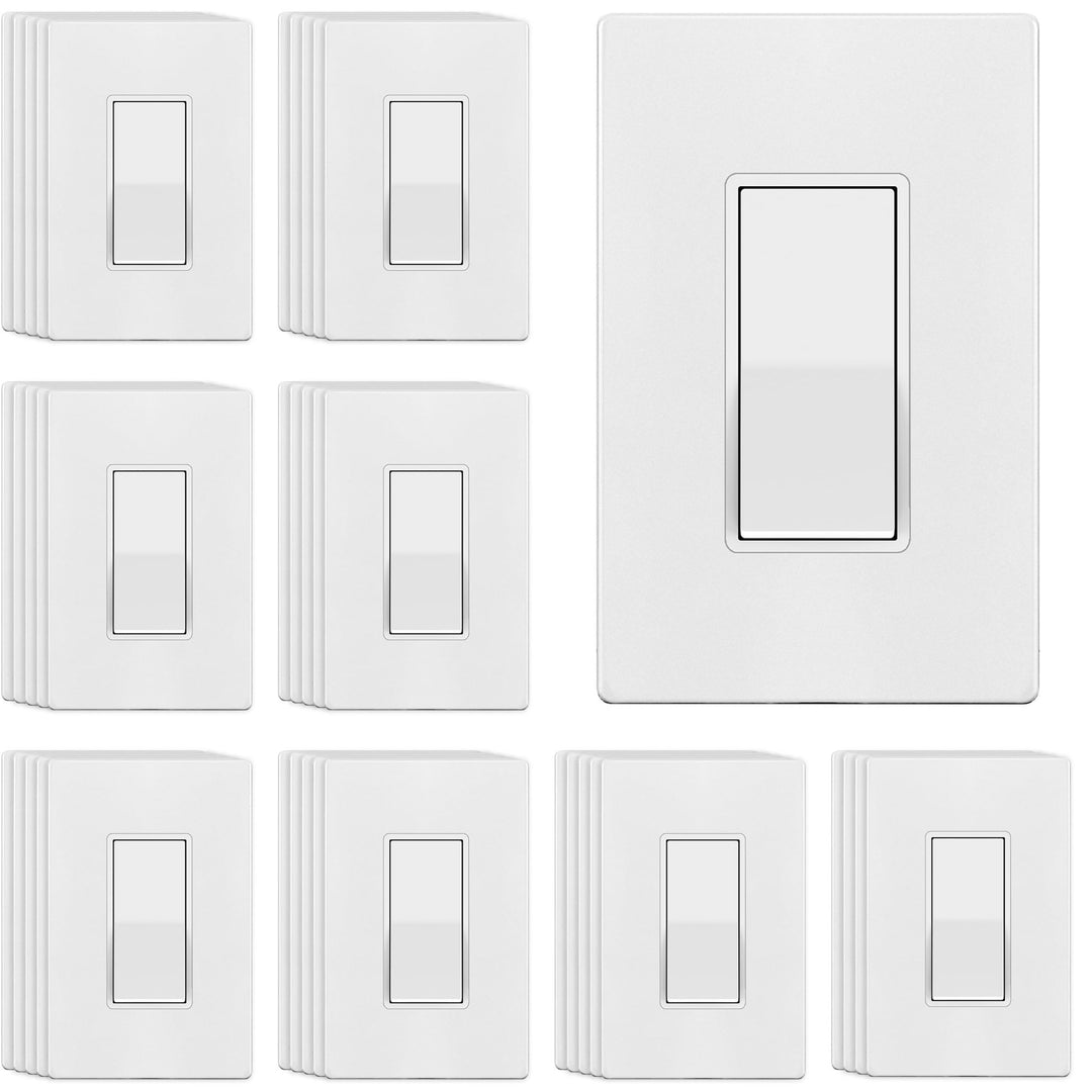 ENERLITES Decorator Paddle Light Switch with Wall Plates, Wall Decor Switch, Single Pole, 3 Wire, Grounding Screw, Residential Grade, 15A 120V/277V, UL Listed, White - DOKUTRONIX