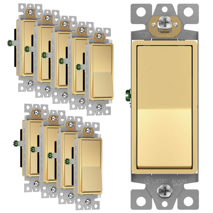 ENERLITES Decorator Paddle Light Switch with Wall Plates, Wall Decor Switch, Single Pole, 3 Wire, Grounding Screw, Residential Grade, 15A 120V/277V, UL Listed, White - DOKUTRONIX
