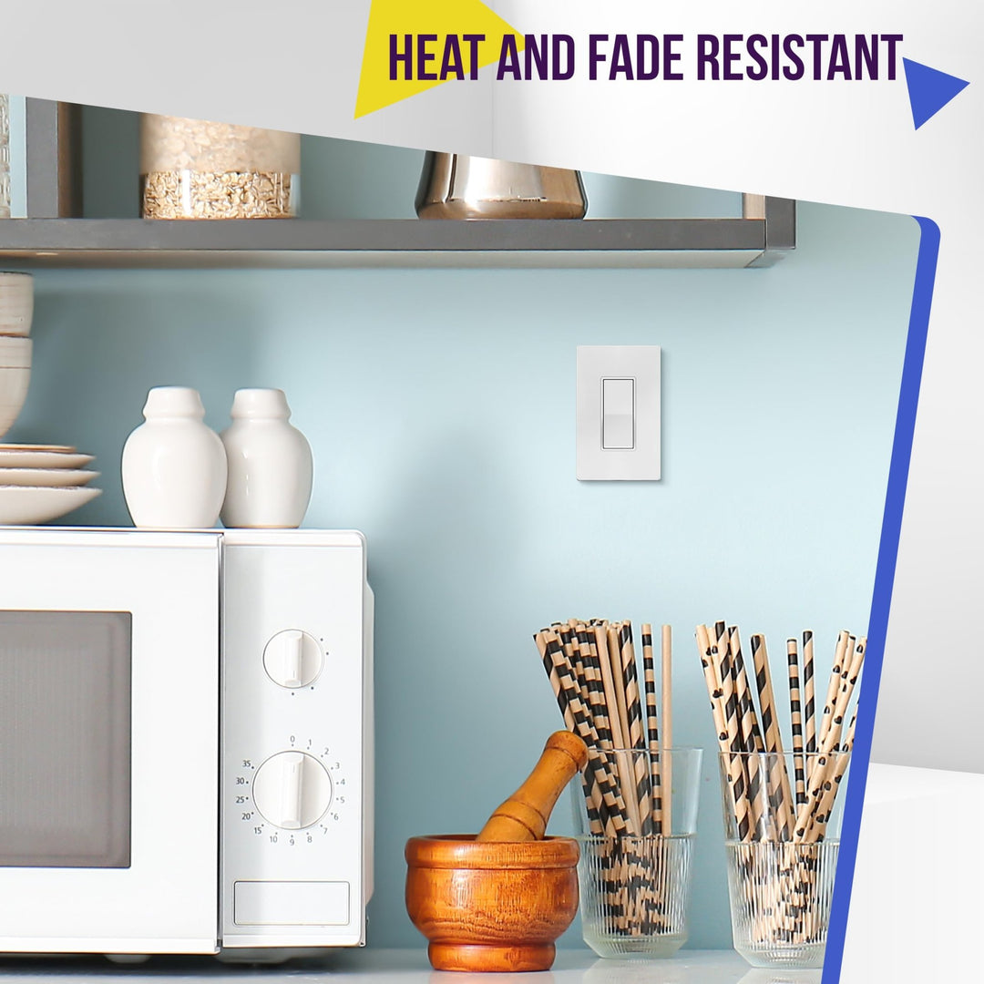 ENERLITES Decorator Paddle Light Switch with Wall Plates, Wall Decor Switch, Single Pole, 3 Wire, Grounding Screw, Residential Grade, 15A 120V/277V, UL Listed, White - DOKUTRONIX