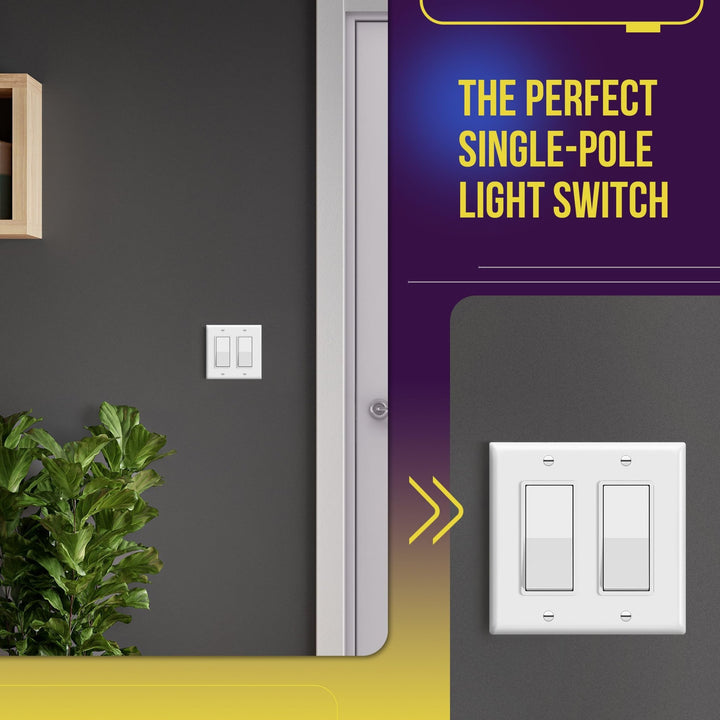 ENERLITES Decorator Paddle Light Switch with Wall Plates, Wall Decor Switch, Single Pole, 3 Wire, Grounding Screw, Residential Grade, 15A 120V/277V, UL Listed, White - DOKUTRONIX